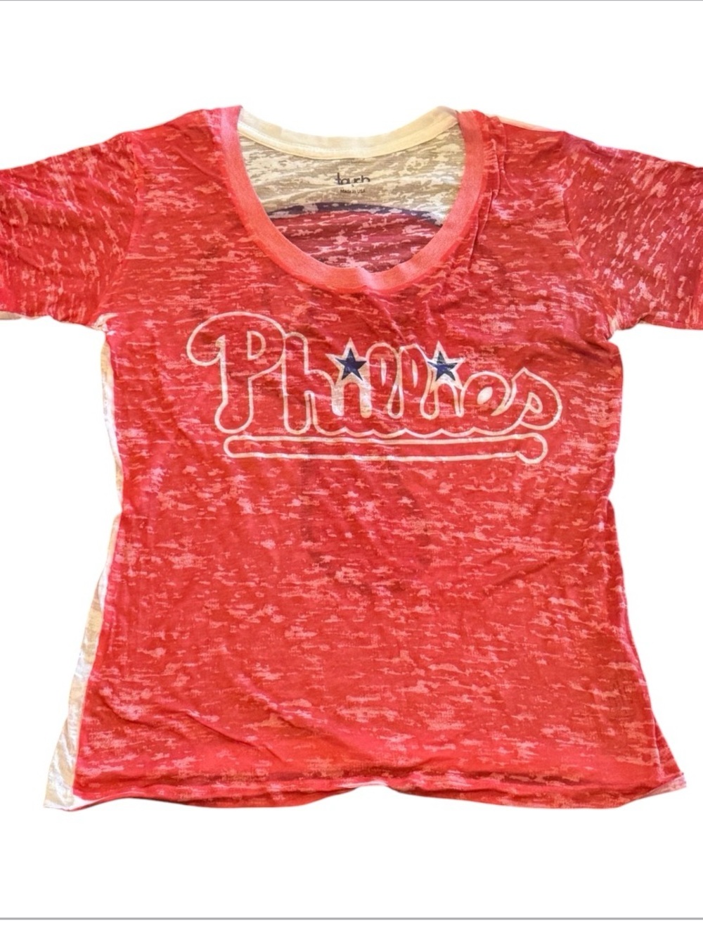 Touch by Alyssa Milano Red Phillies Burnout Long Sleeve Tee Ladies S MADE IN USA